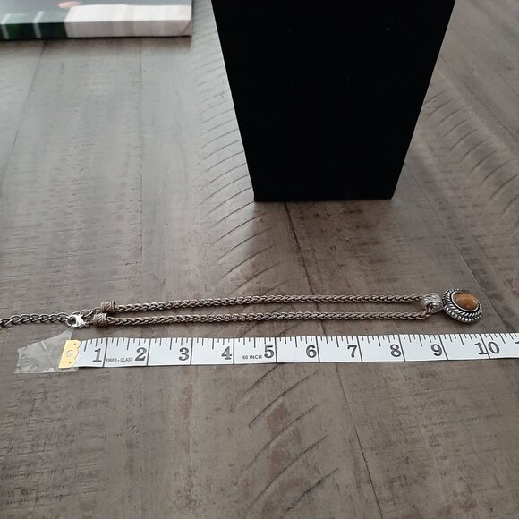 Premier Designs Tiger's Eye Pendant Necklace Braided Chain Silver Tone unisexed - Picture 4 of 4